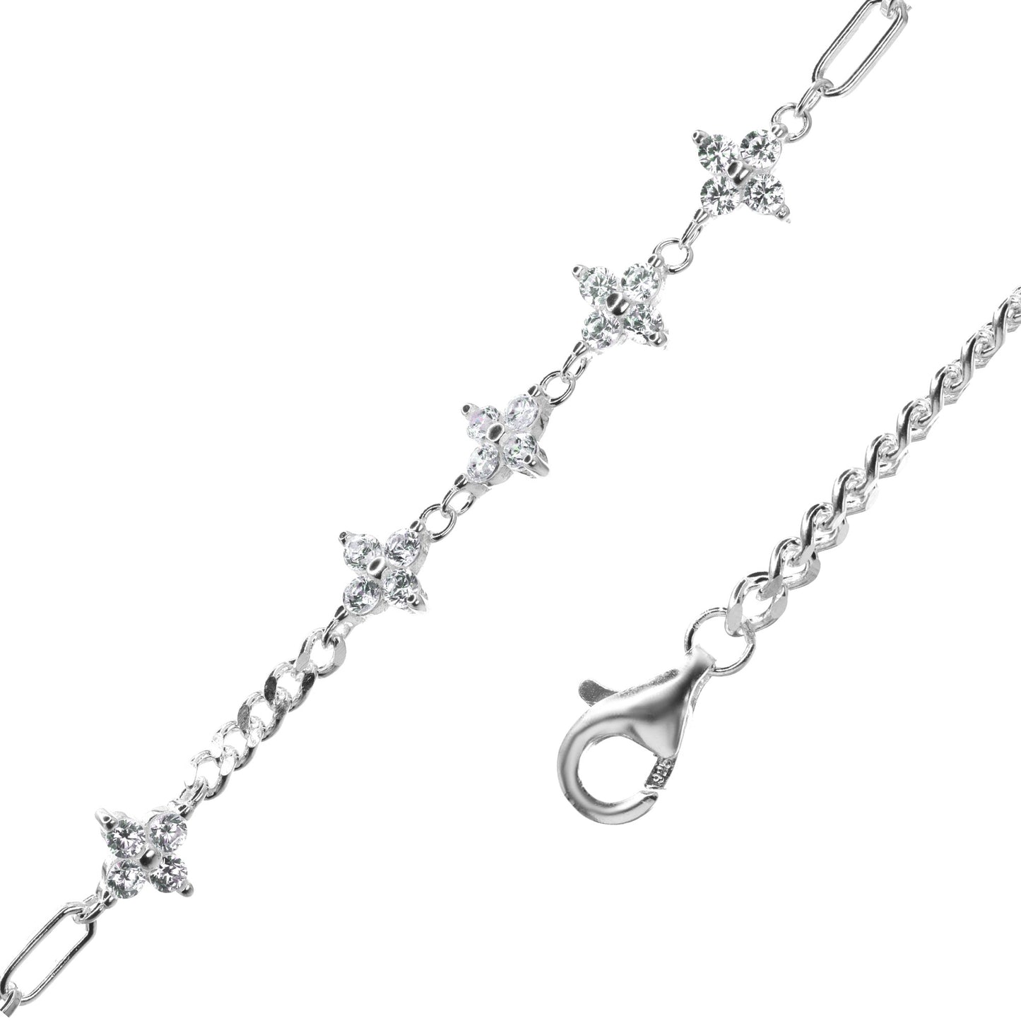 Pulsera Mixed Silver Flower Chain