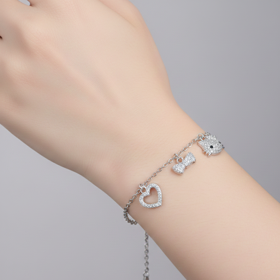 Pulsera Silver Kitty with CZ Heart