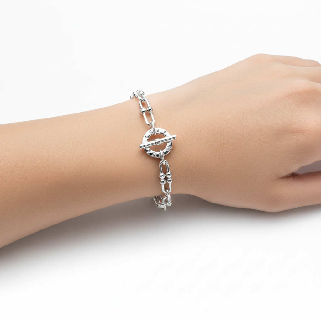 Pulsera Rhodium Watch-Link CZ Piece