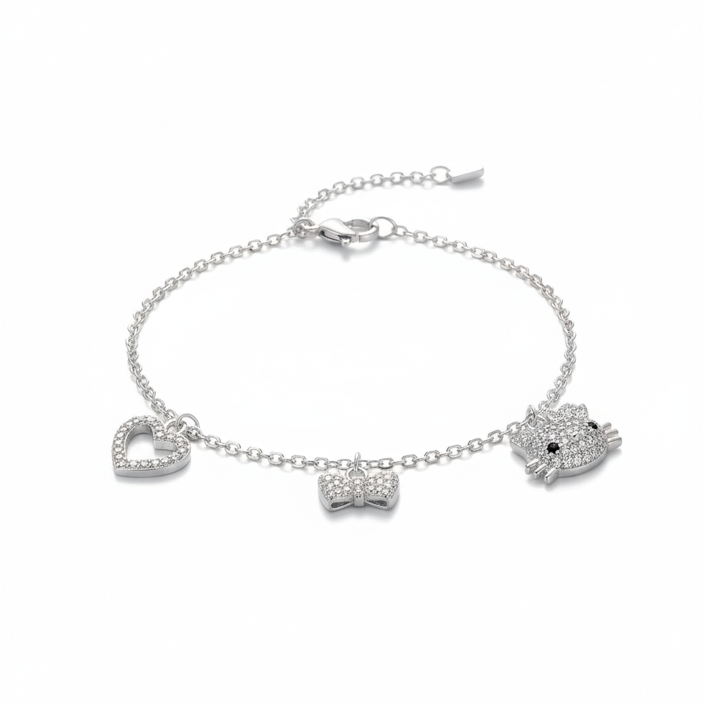Pulsera Silver Kitty with CZ Heart