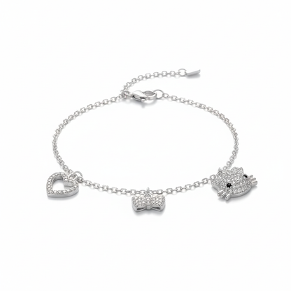 Pulsera Silver Kitty with CZ Heart