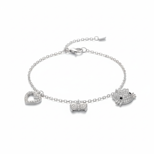 Pulsera Silver Kitty with CZ Heart