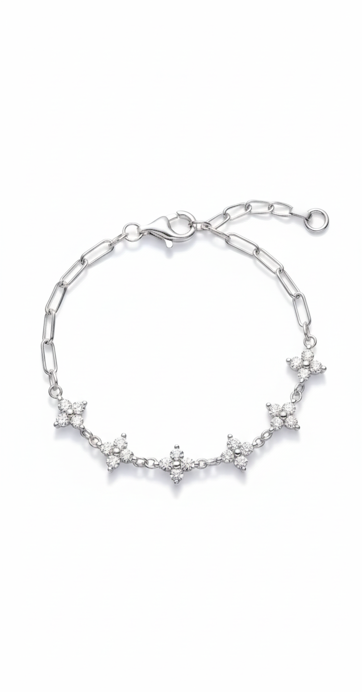 Pulsera Mixed Silver Flower Chain