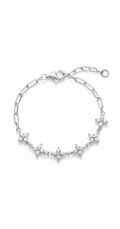 Pulsera Mixed Silver Flower Chain