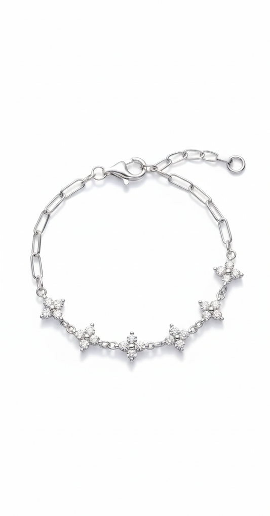 Pulsera Mixed Silver Flower Chain