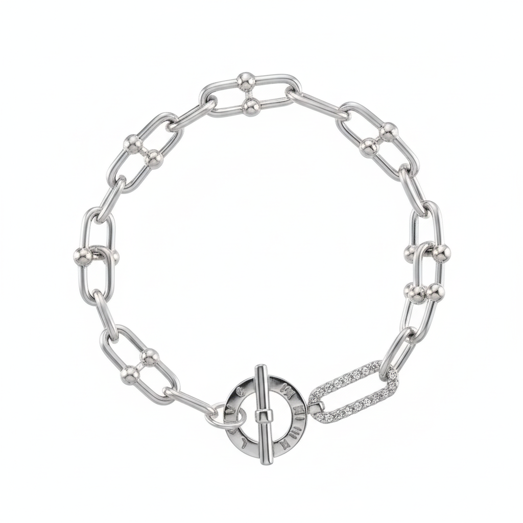 Pulsera Rhodium Watch-Link CZ Piece